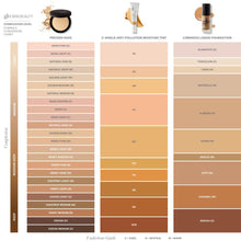 Load image into Gallery viewer, Complexion Level Formula Conversion Chart between pressed base, c-shield anti-pollution moisture tint, and luminous liquid foundation